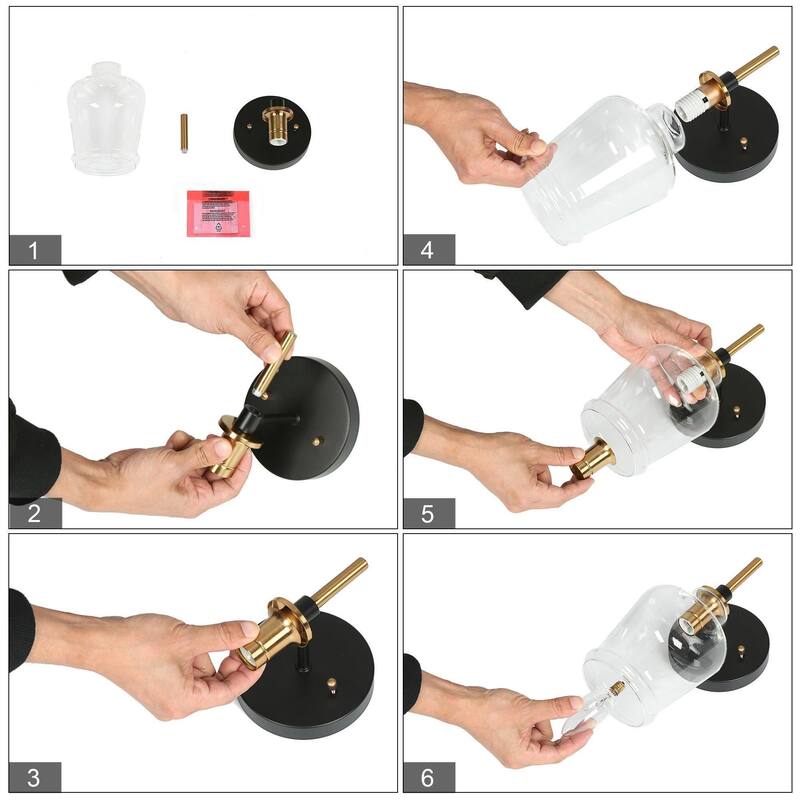 Mid-Century Modern 1-Light Wine Glass Wall Sconce Black Gold Bathroom Vanity Light - 4.5"L x 6.5"W x 10"H