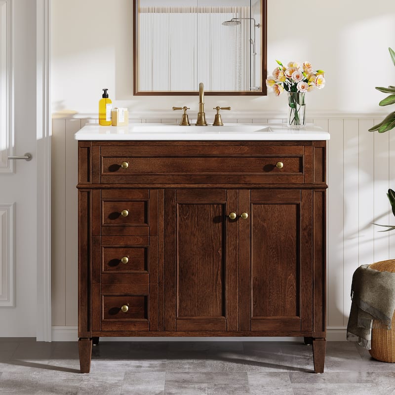 36'' Freestanding Bathroom Vanity with Integrated Ceramic Sink, Tip-Out Drawer, Door Organizer