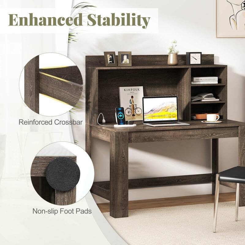 Costway Computer Desk with Hutch 2 Power Outlets USB & Type-c charging - See Details
