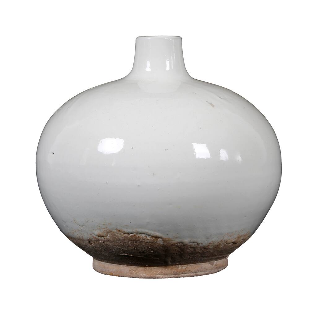 Artissance 6" White Vintage Style Round Vase With Unglazed Base - 6.3" L x 6.3" W x 6.3" H