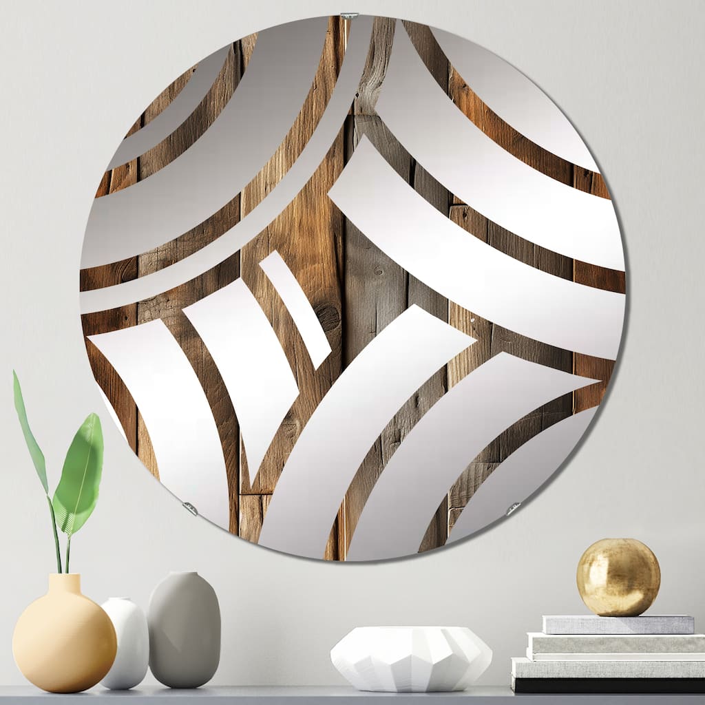 Designart "Rustic County Planked Wood" - Vintage Abstract Centre Wave Decorative Mirror