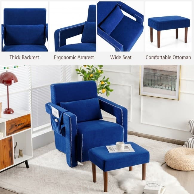Modern Berber Fleece Single Sofa Chair with Ottoman and Waist Pillow - 31" x 31" x 34.5" (L x W x H)