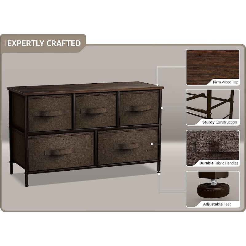 Dresser w/ 5 Drawers Furniture Storage Chest for Home, Bedroom