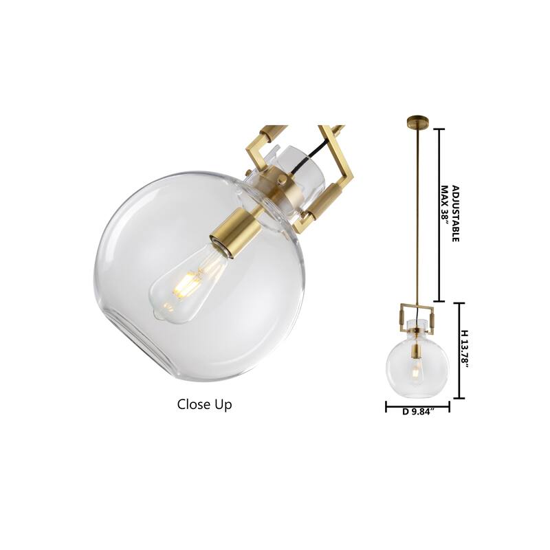 1 Light Brass Metal Single Pendant Lighting with Glass Shade
