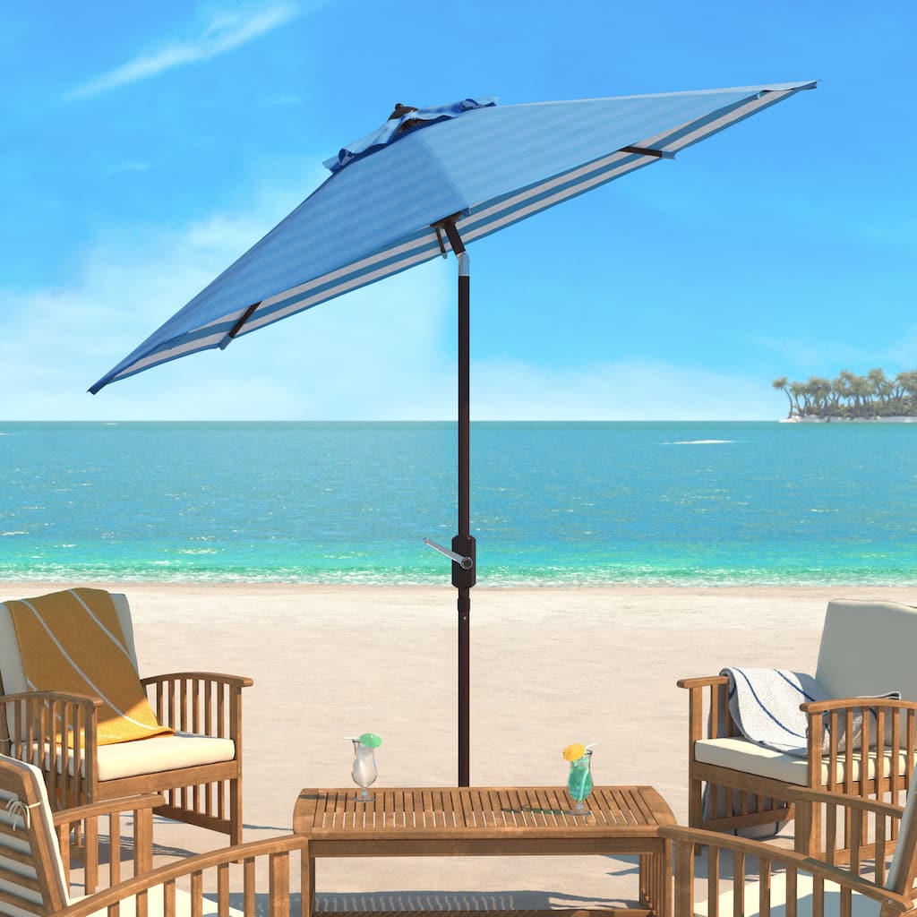 SAFAVIEH Outdoor Serin 11-Foot Round Crank Umbrella