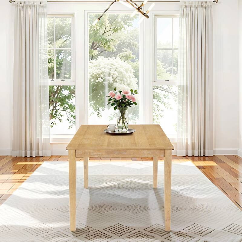 Farmhouse Style Solid Wood Dining Table, Rubberwood Legs With Adjustable Glides, Mdf + Rubberwood Veneer Top - White Washed