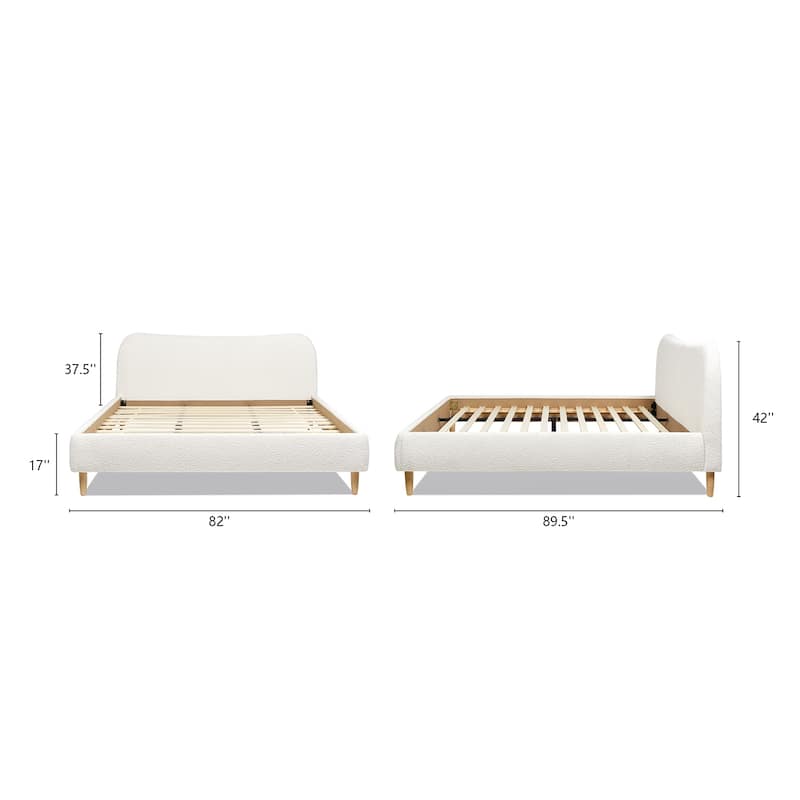 Roman Boucle Sherpa Curved Headboard Modern Platform Bed