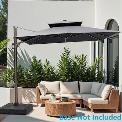 11 x 9 ft Outdoor Rectangular Patio Offset Cantilever Umbrella with 360-degree Rotation and 6 Shade Angles