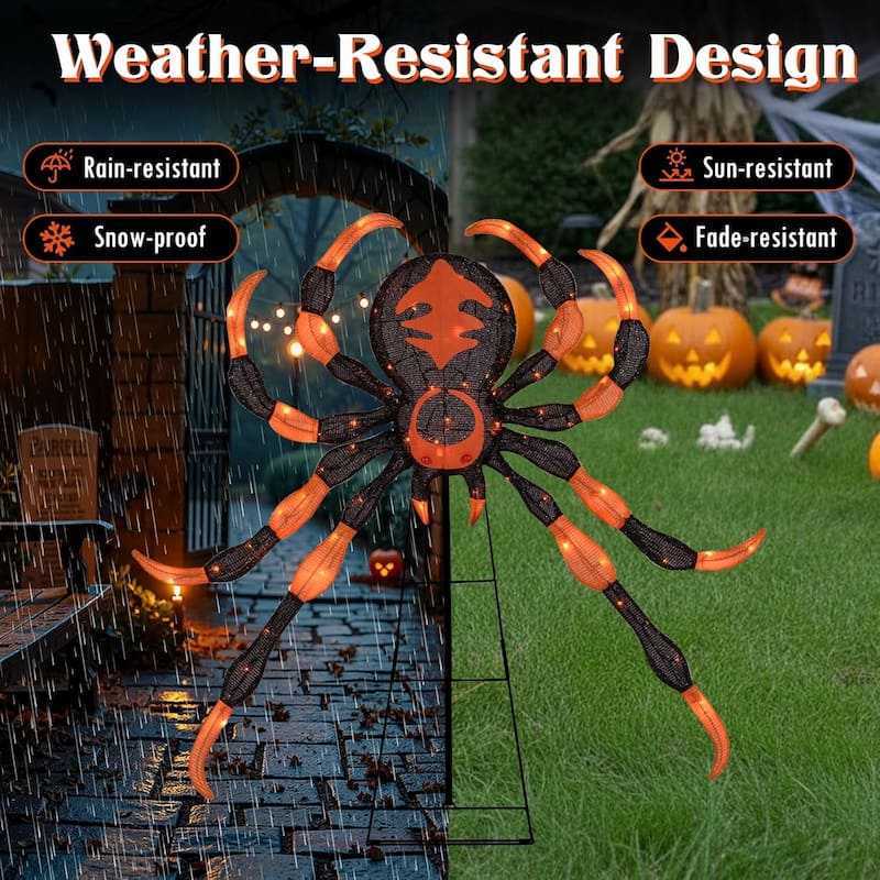 52" Halloween Spider Decoration Lighted Spider on Stand w/ 80 LEDs