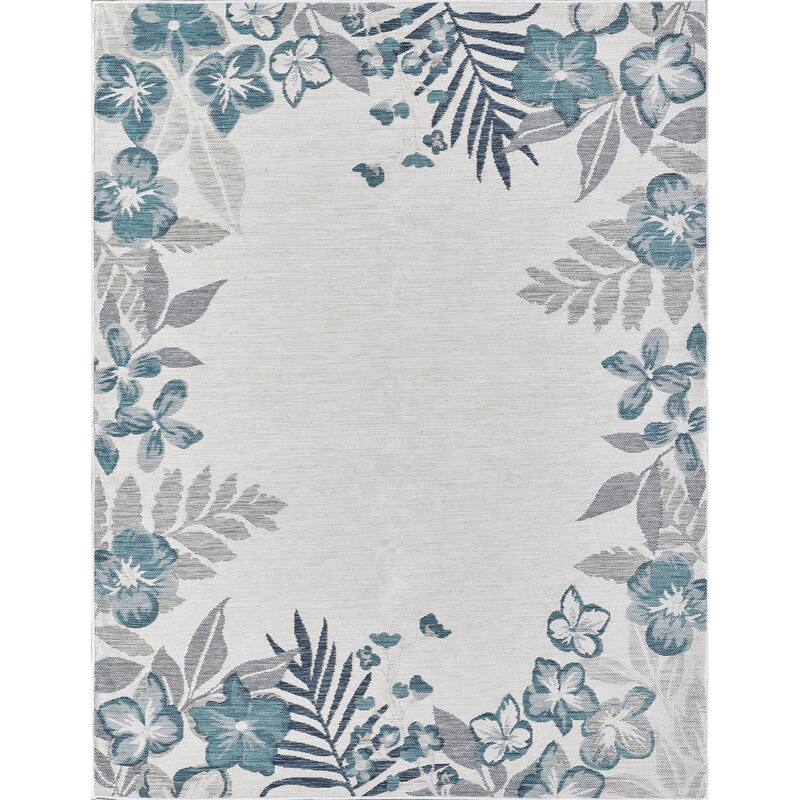 Domani Novarro Coastal Floral Bordered Reversible Indoor / Outdoor Area Rug