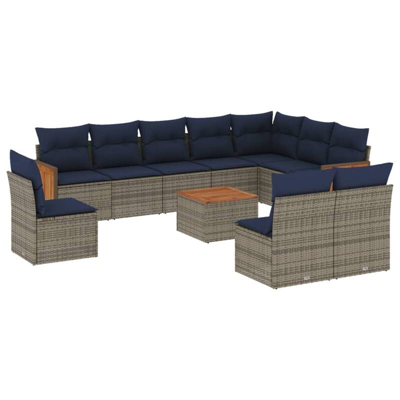 vidaXL 10/11 Piece Patio Sofa Set with Cushions Black/Gray Poly Rattan - 21.7 x 24.4 x 27.2