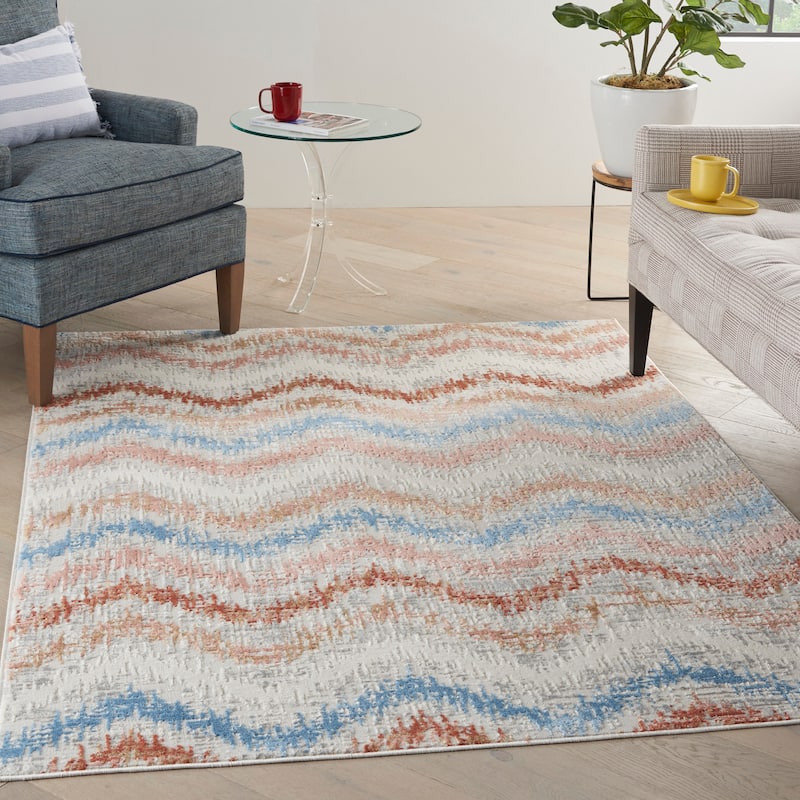 Nourison Elation Chevron Abstract Modern Area Rug - 5'3" x 7'3" - Ivory Multicolor - Rectangle