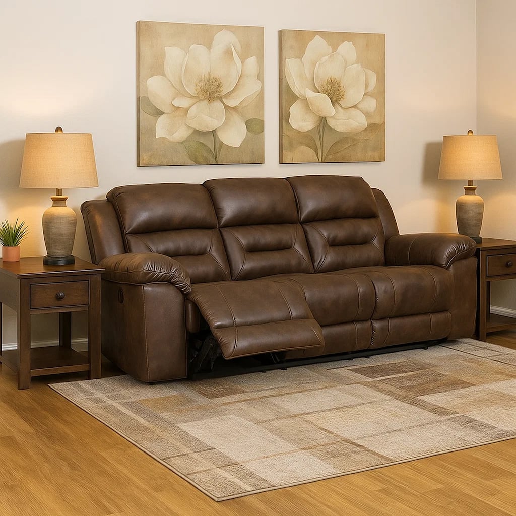 Aky 90 Inch Power Recliner Sofa, Cushioned Seat, Dark Brown Faux Leather