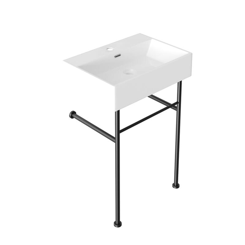 DeerValley 24" x 17'' White Rectangular Single Faucet Hole Console Bathroom Sink with Overflow