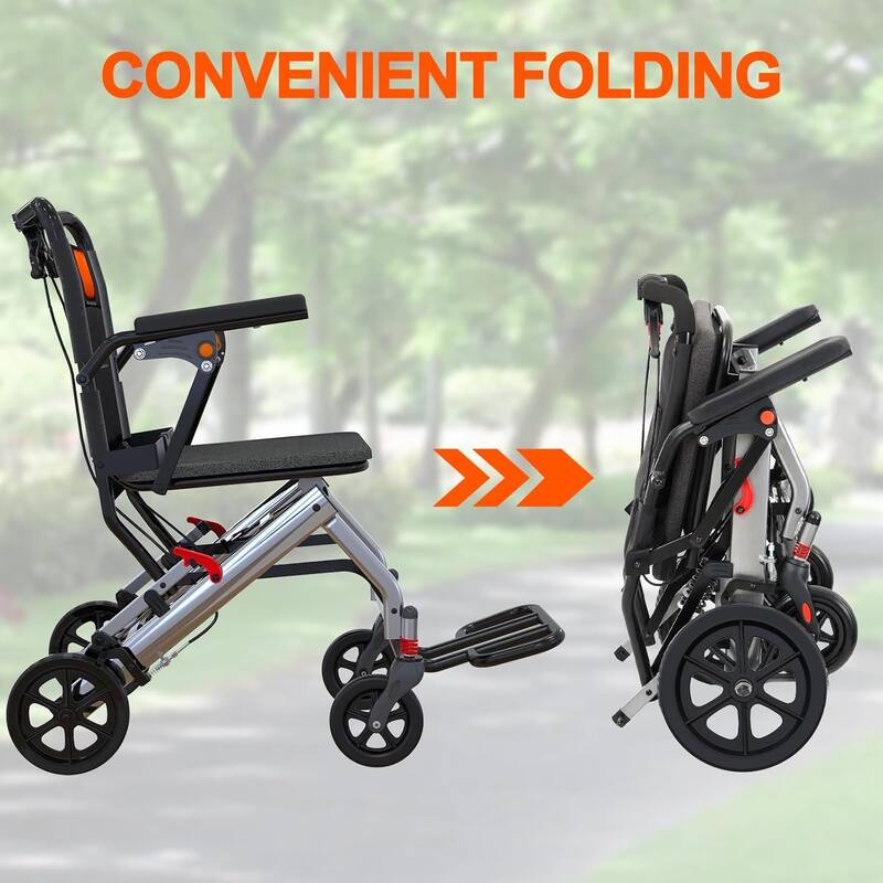 Ultra Lightweight Elderly Transport Wheelchair Portable Lightweight Folding