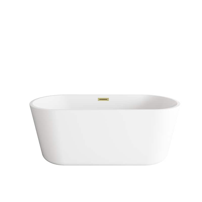 Odell Soaking Bathtub in Glossy White - Glossy White with Brushed Gold Trim - 22"