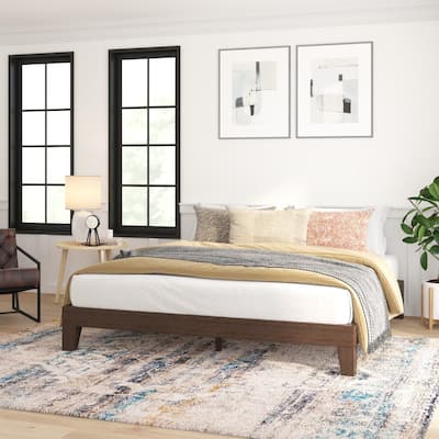 Wood Platform Bed with 14 Wooden Support Slats