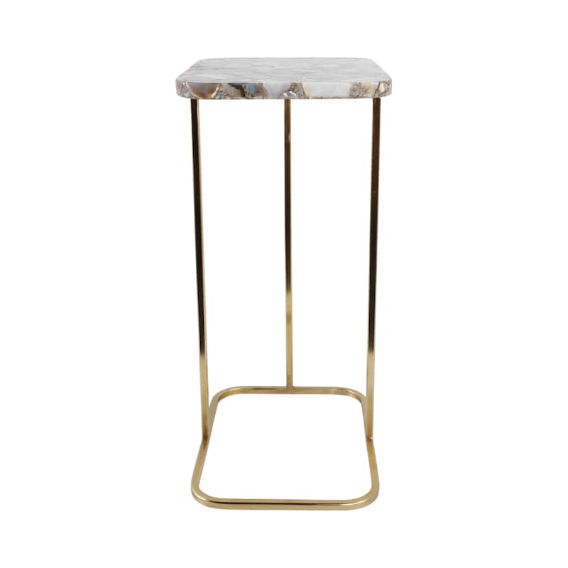 Modern Accent Table with Iron Base and Stone Top - 24", Gold & Black - 24.0"