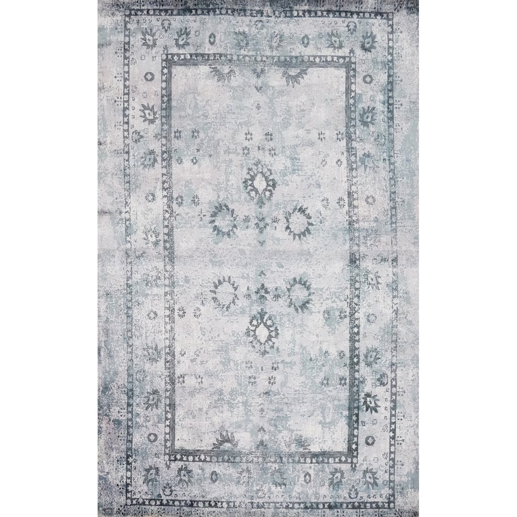 Hand Knotted Oriental Viscose Silk Carpet Transitional All-Over Multi-Colored Oushak Area Rug - 7' 10'' X 5' 7''