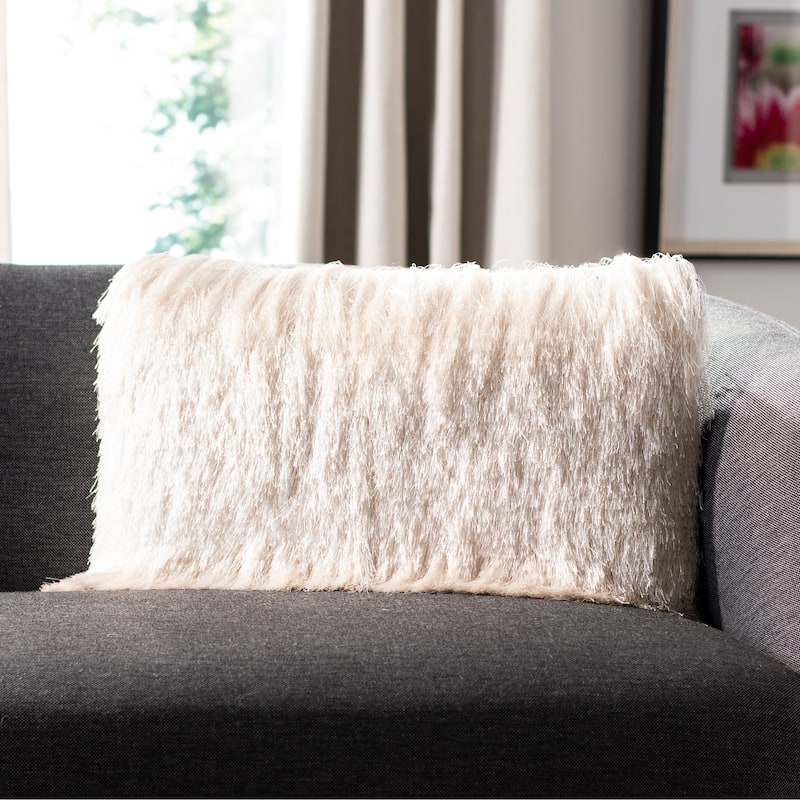 SAFAVIEH Hanover Stripe Chic Shaggy Ivory 12x20-inch Decorative Pillow