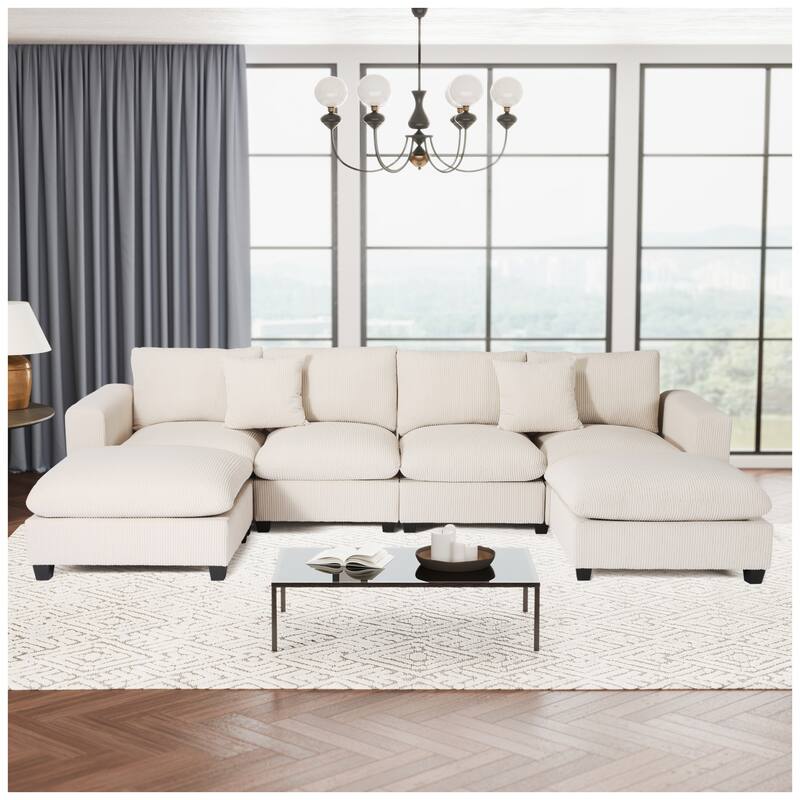 Hamilton 6-Piece Corduroy Upholstered Modular Sectional with USB Port