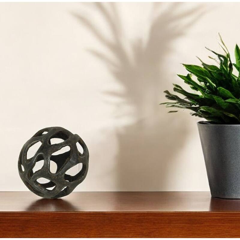 HomeRoots 4" Natural Black Cast Iron Abstract Decorative Orb - 4' X '4' X '4 - 4' X '4' X '4