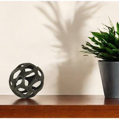 HomeRoots 4" Natural Black Cast Iron Abstract Decorative Orb - 4' X '4' X '4