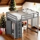 preview thumbnail 1 of 12, Wardrobe Design Full Size Wood Loft Bed with Built-in Wardrobe and Storage Shelves, Led light Gray