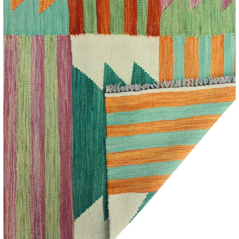 Modern Flatweave Carnell Green/Rust Rug - 5'5" x 8'2"