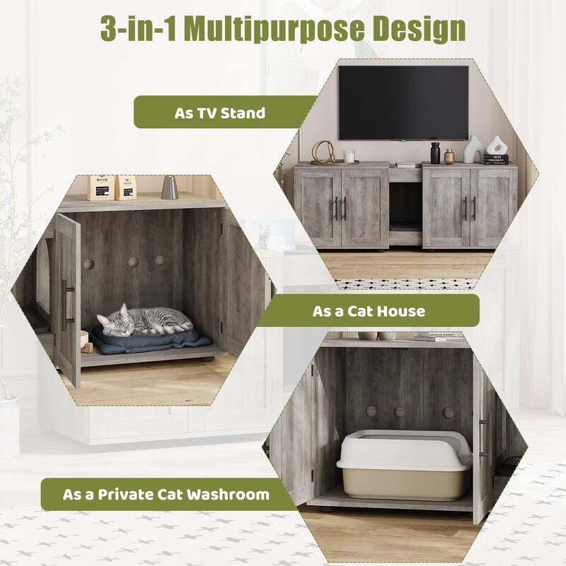 Intimate Double-Room Cat Litter Cabinet Furniture