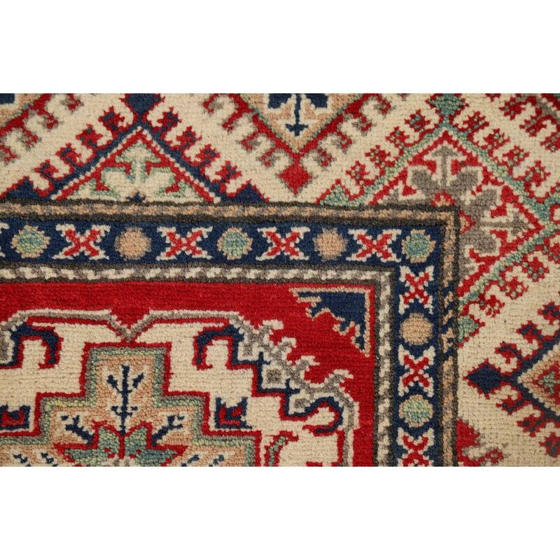 Geometric Kazak Runner Rug Handmade Wool Carpet - 2'7" x 10'7"