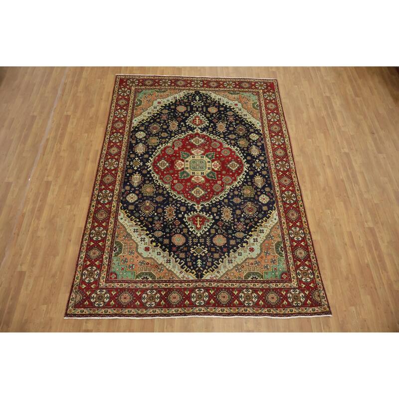 Hand Knotted Oriental 100% Wool Carpet Traditional Tribal Red Tabriz Area Rug - 10' 6'' X 7' 4''