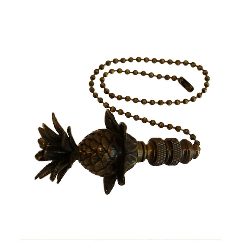 Blooming Pineapple Ceiling Fan Pull, 3"h with 12" Antiqued Brass Chain