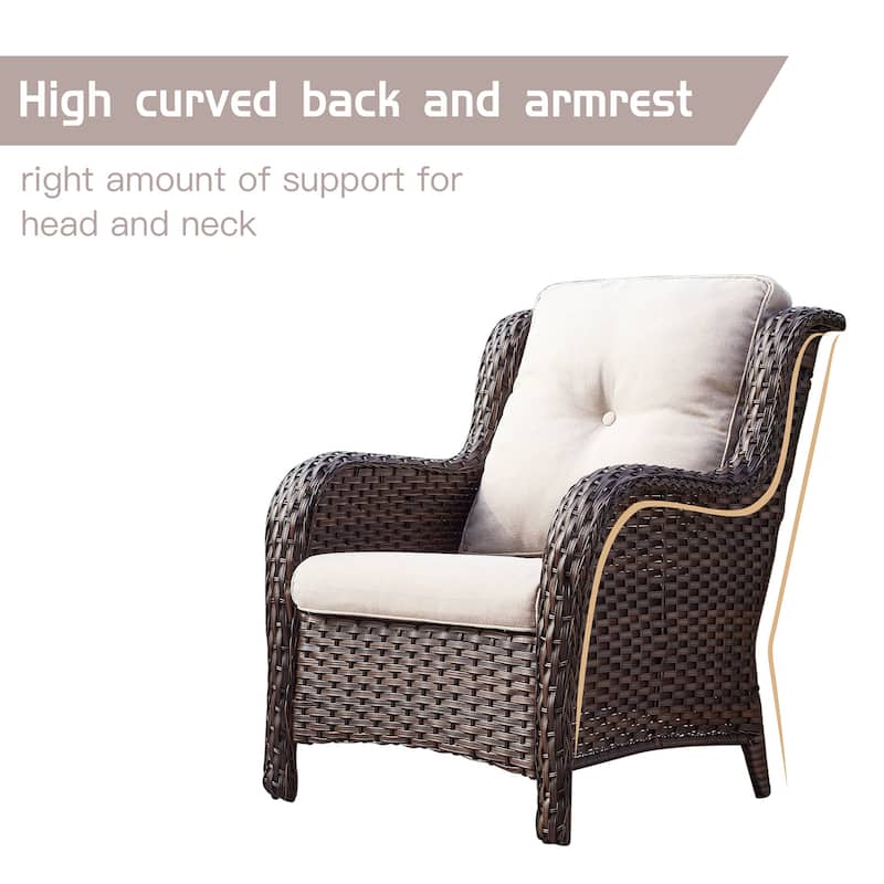 Outdoor Wicker High Back Club Chair with Cushions (Set of 2)