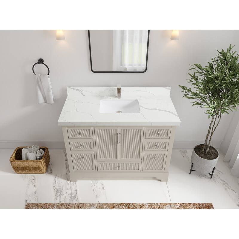Willow Collections 48 in. W x 22 in. D Alys Single Sink Bathroom Vanity with Countertop - 2"Calacatta Laza - Fine Grain