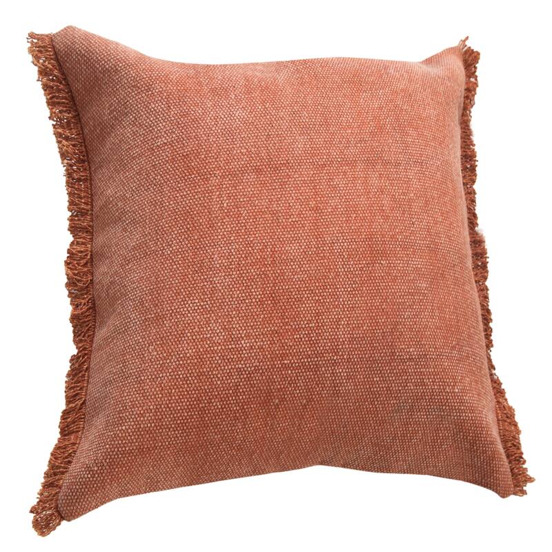 Sevita Adobe Brown Solid Stonewash Throw Pillow with Fringe