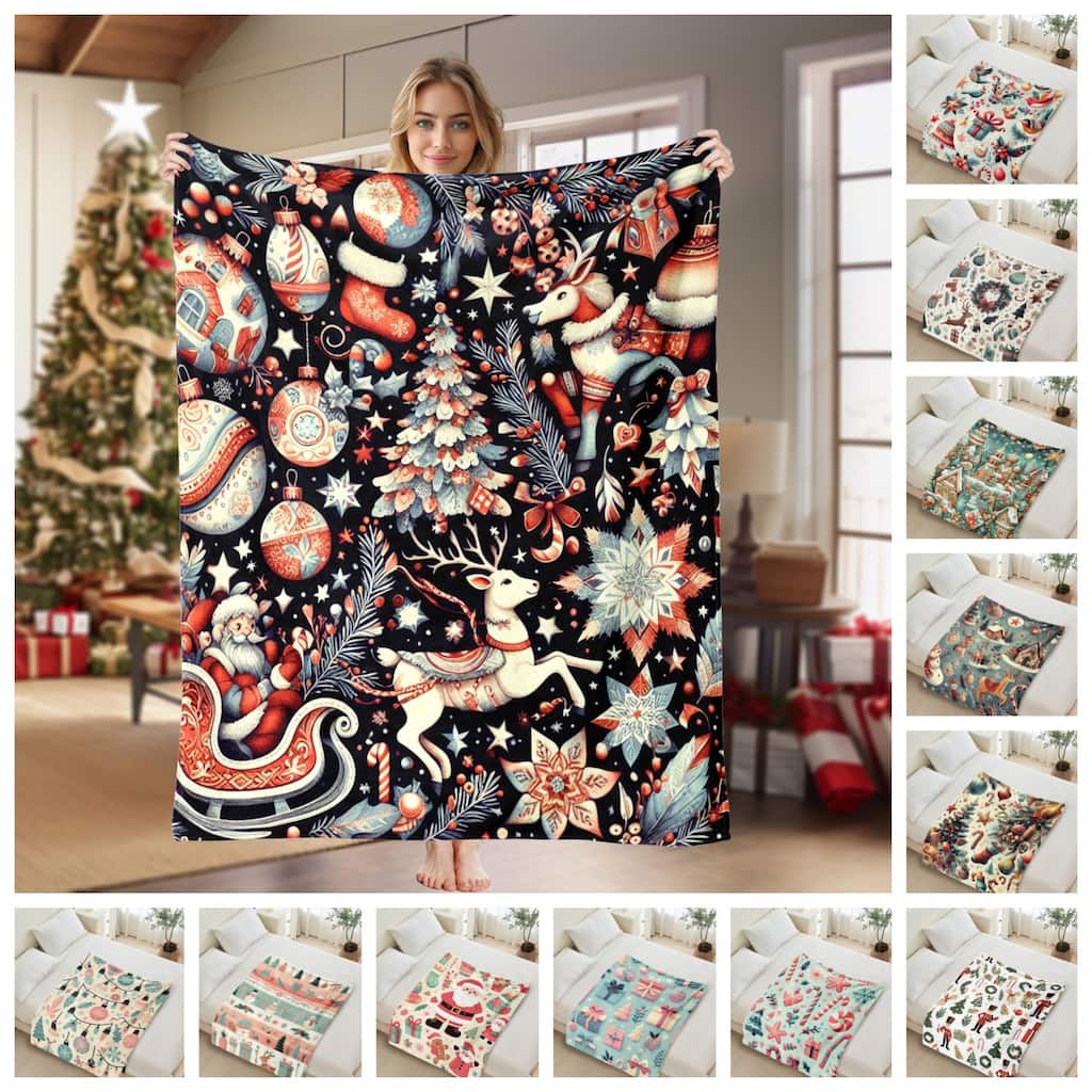 Christmas Throw Blanket Holiday Xmas Gift Fleece Blanket