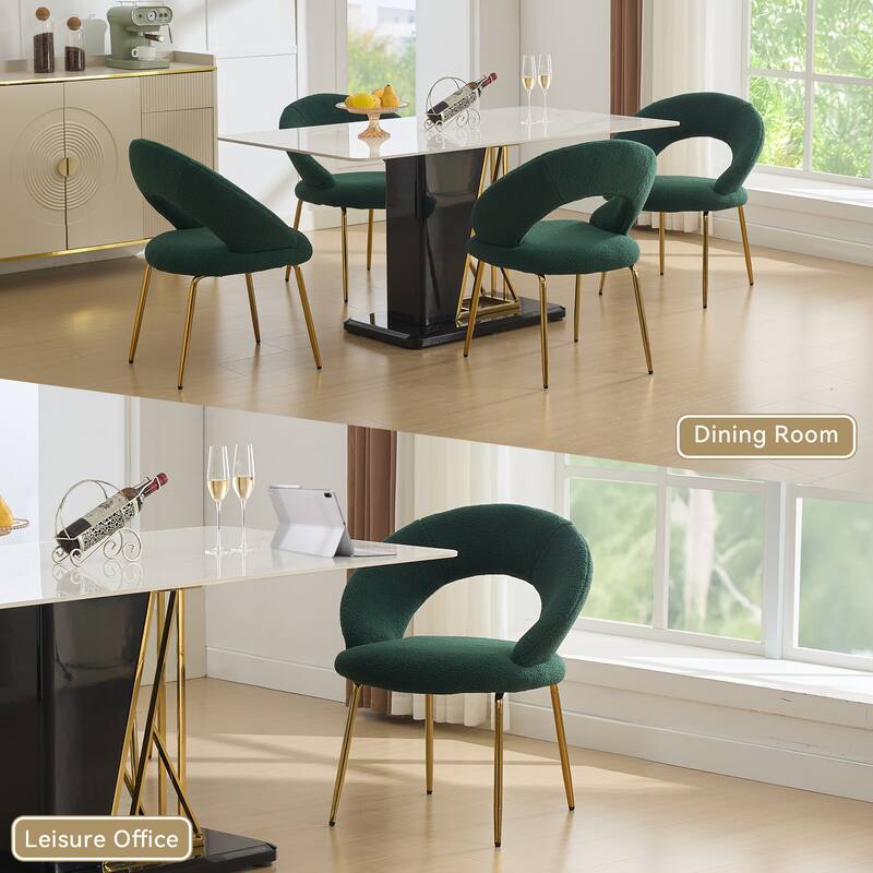 Teddy Fabric Kitchen Chair with Curved Backrest and Metal Legs for Kitchen
