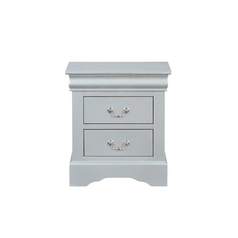 Wooden Nightstand with 2 Drawers - Silver