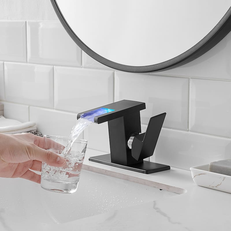 Matte Black Bathroom Sink Faucet with LED tri-color Light