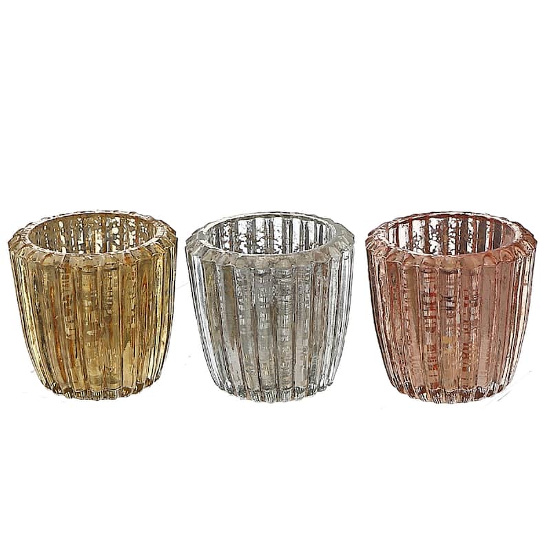 Mercury Ribbed Tealight Holder - Set of 3 - N/A