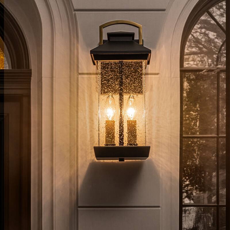 2-Light Outdoor Wall Lantern Sconce with Seeded Glass