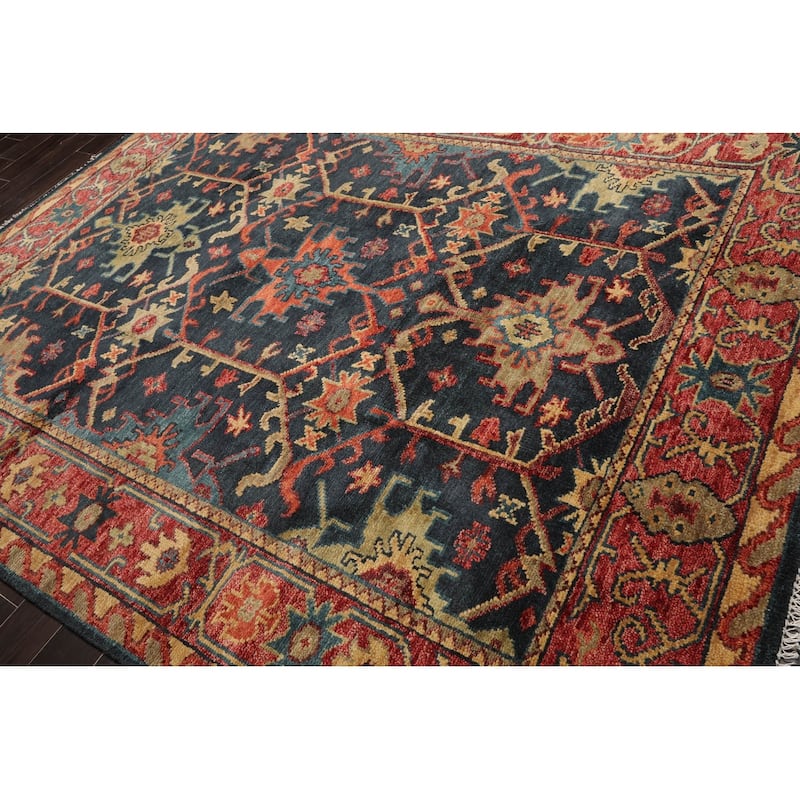 Hand Knotted Arts & Craft Blue Turkish Oushak Wool Traditional Area Rug