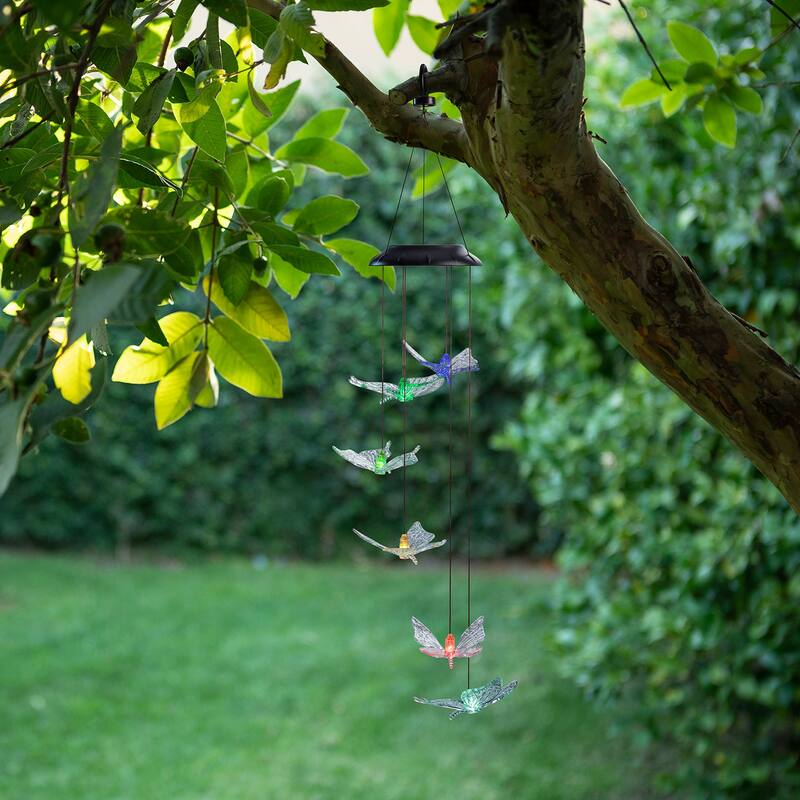 Alpine Corporation 27" Tall Outdoor Solar Powered Wind Mobile with Color Changing LED Butterfly Lights