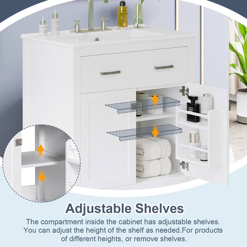 30-inch Bathroom Vanity with Ceramic Sink,2 Doors and a Shelf