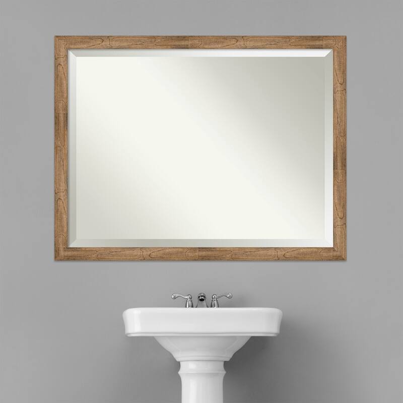Beveled Wood Bathroom Wall Mirror - Owl Brown Narrow Frame