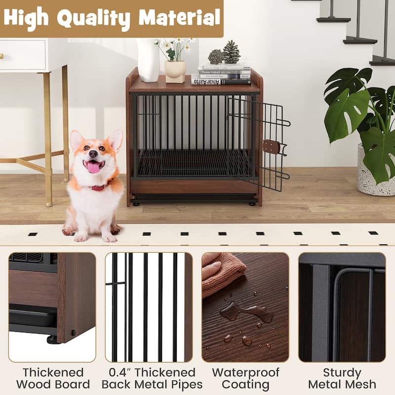 Gymax Dog Cage Furniture w/Removable Tray & Lockable Door Adjustable