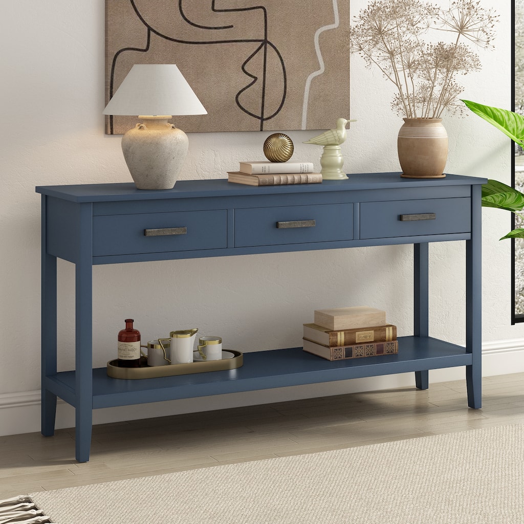 Modern Console Table with Storage and Display Shelf, Versatile for Various Rooms and Decor Styles.