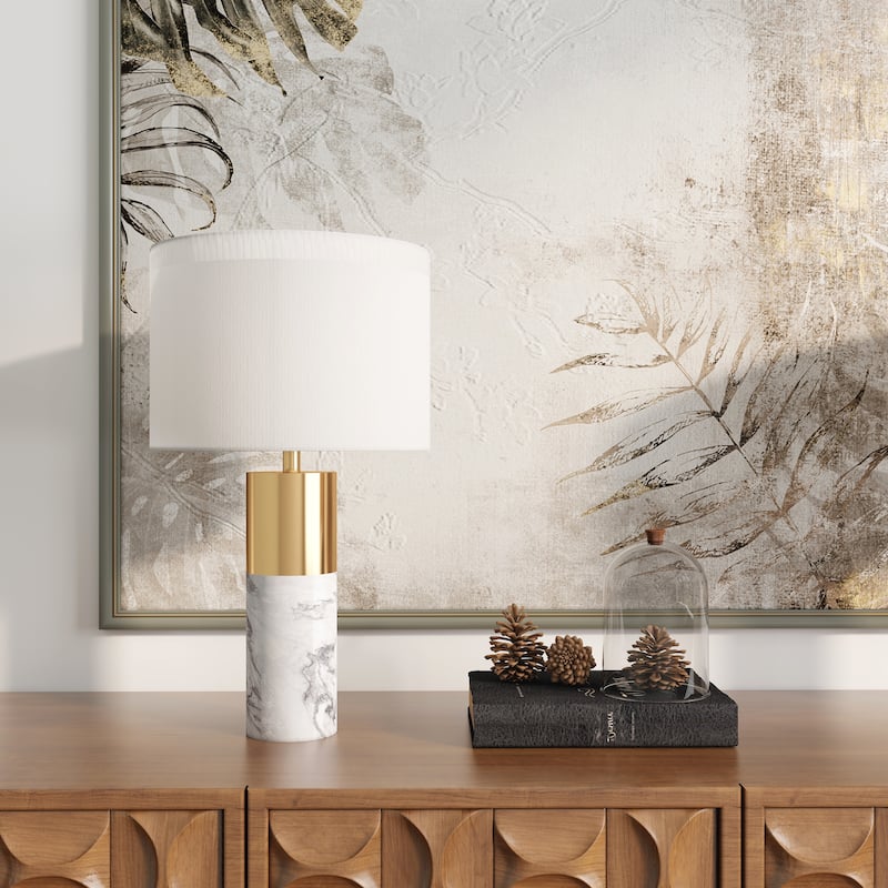 Marble Metal Table Lamp With Linen Shade Set of 2