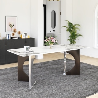 79" Marble Rectangular Dining Table with Stainless Steel Base - Bed ...